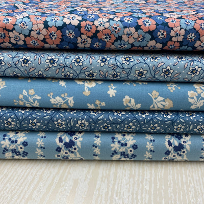 Liberty Denim Florals, Quilting Cotton Fabric, Blue Bundle