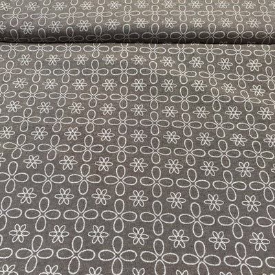Charcoal Stitch Floral Polycotton