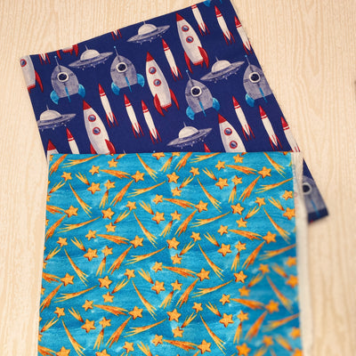Rockets and Shooting Stars, Children’s Cotton Fabric