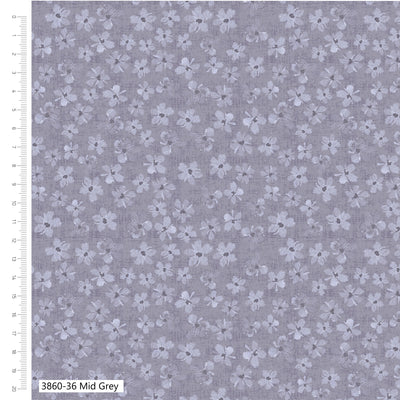 Petal Palette Mid Grey Quilting Cotton Fabric – Debbie Shore 3860-06