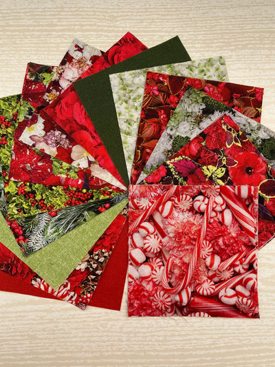 Christmas Candy Cane & Foliage Charm Pack | 38 x 5" Squares | 100% Cotton
