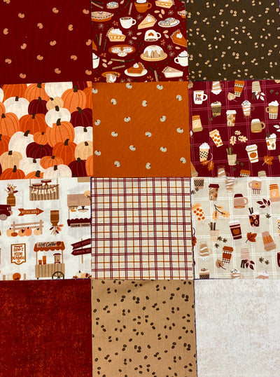 Pumpkin Spiced Latte Charm Pack | 24x 5" Squares | 100% Cotton