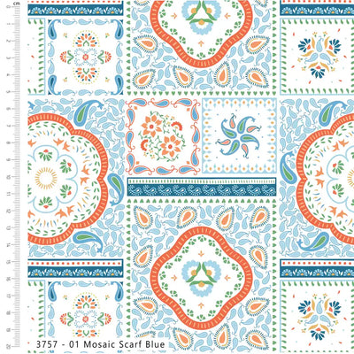 Craft Cotton, Island Haven, Mosaic Scarf Blue Cotton Fabric