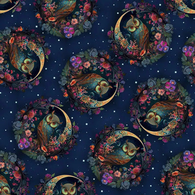 Blank Quilting, Night Garden Digital, Owls Cotton Fabric