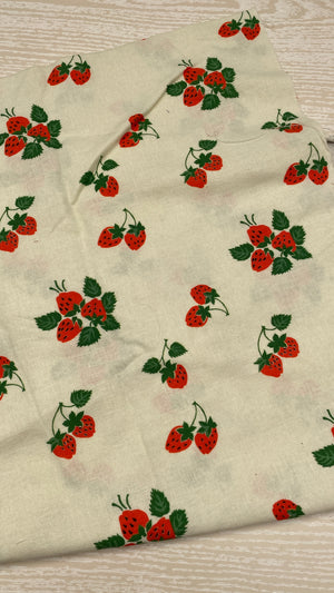 Linen Viscose Strawberry Remnant | Scattered Strawberry Print | Red & Green | 56" x 14"