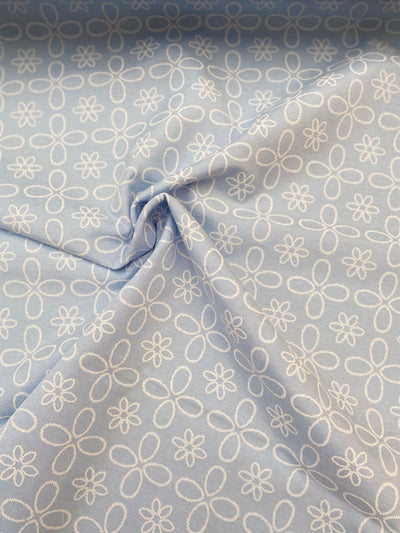Light Blue Stitch Floral Polycotton