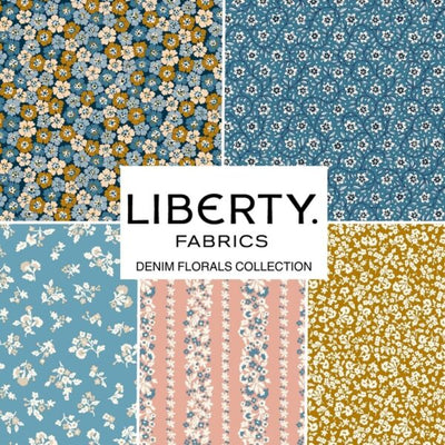 Liberty Patchwork Denim Blue Florals, Quilting Cotton Fabric Bundle
