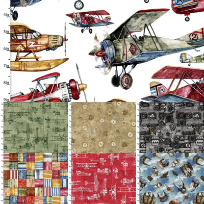 3 Wishes Fabric, Flags a Flying, First in Flight, Cotton Fabric