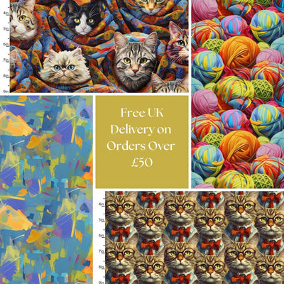 3 Wishes Fabric, Purrfectly Playful Panel 36'', Cotton Fabric