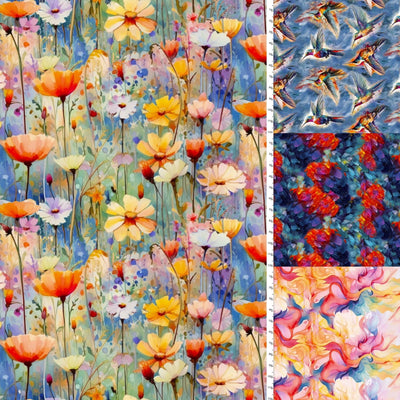 3 Wishes Fabric, Hummingbird Bouquet Panel Cotton Fabric