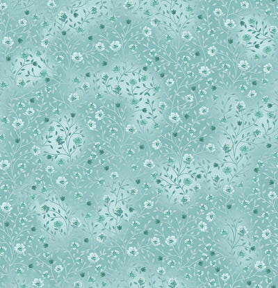 Fin Fabrics Bloom and Blend Aqua Blue Cotton Fabric