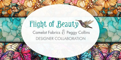 Flight of Beauty Navy Petal Mosaic Quilting Cotton Fabric – Peggy Collins | Camelot Fabrics
