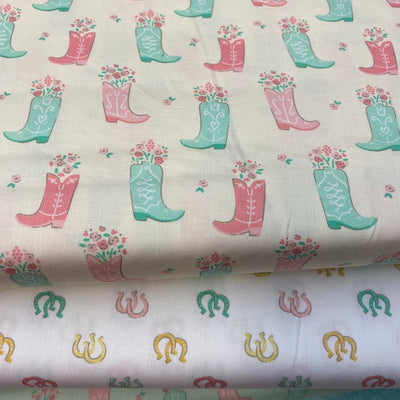 Camelot Fabrics, Rodeo Rose Cowboy Boots, Cotton Fabric Bundle