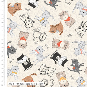 Craft Cotton Purrfect Cats, Whiskers Tail Cotton Fabric