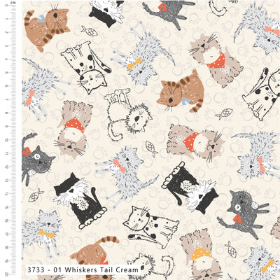 Craft Cotton Purrfect Cats, Whiskers Tail Cotton Fabric