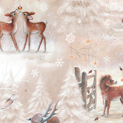 Woodland Wonder Cotton Flannel Deer Scenic Taupe