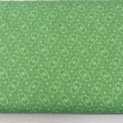 Fin Fabrics, Scroll Lime Green Ivory Cotton Blender Fabric