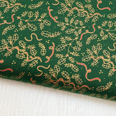 Holly Leaves Green Cotton Fabric