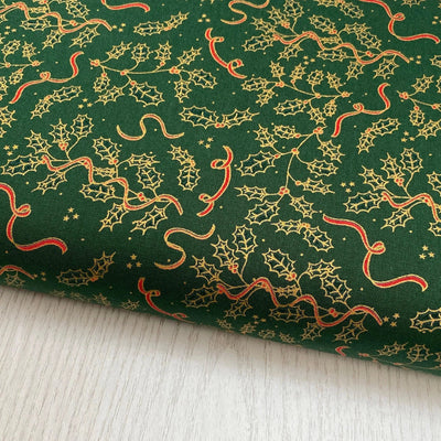 Holly Leaves Green Cotton Fabric