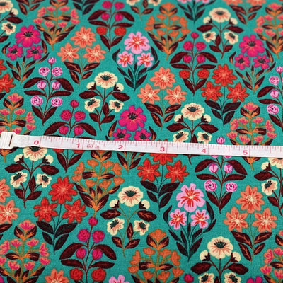 Folk Flora, Floral Bouquet Turquoise, Caroline Alfreds - Sunnyside Fabrics UK - 3 wishes,3 wishes fabric,3 Wishes Fabrics,Autumn foliage,berries,Butterflies,falling leaves,pumpkin,pumpkins,quilting fabric,toadstools - alt - sunnysidefabricsuk.com