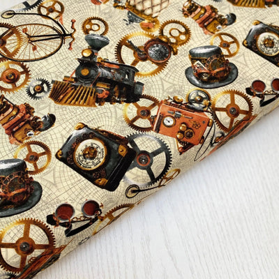 Time Travel,Steampunk Motifs, Steampunk Cotton Fabric