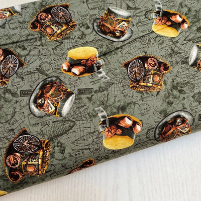 Time Travel, Top Hats, Steampunk Cotton Fabric