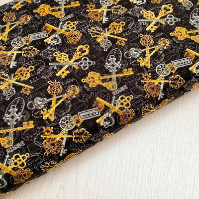 Time Travel, Keys, Steampunk Cotton Fabric