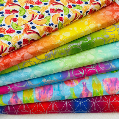 3 Wishes Fabric Sparkly Cocktail Glasses Fabric Bundle, Cotton Fabric