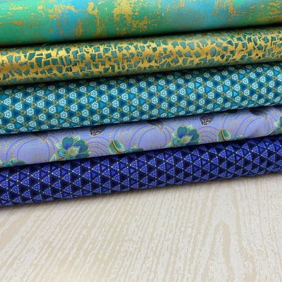 Robert Kaufman Fabric, Jaikumari Gold and Aqua Fabric Bundle