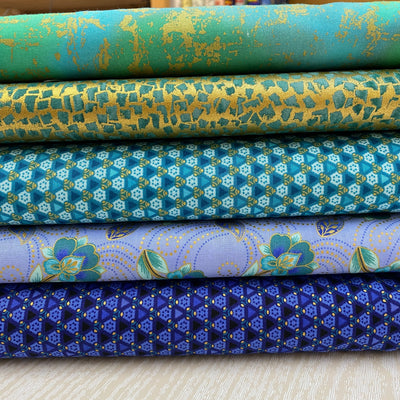 Robert Kaufman Fabric, Jaikumari Gold and Aqua Fabric Bundle