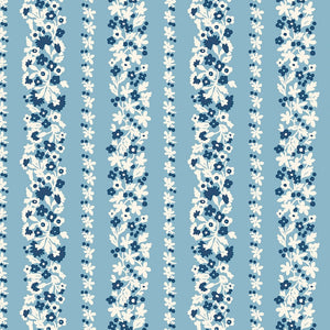 Liberty Topiary Stripe Denim Florals Quilting Cotton Fabric – Border Print Ideal for Quilt Edges