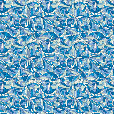 Liberty, Summer Fair, Swirling Kaleidoscope Blue Quilting Cotton Fabric