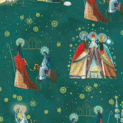 Robert Kaufman Star of Wonder Nativity Teal Cotton Fabric