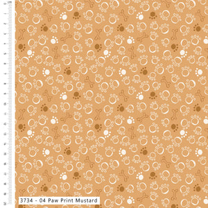 Craft Cotton Ruff and Tumble, Paw Prints Mustard Cotton Fabric