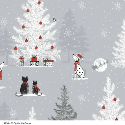 Out in the Snow, Christmas Pets Cotton Fabric