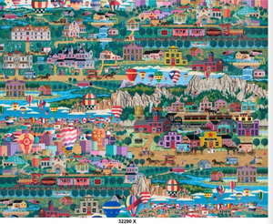 Hot Air Balloon Scenic Quilt Panel