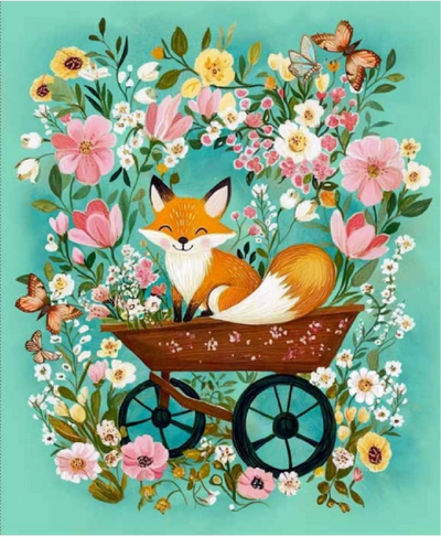 Floral Fox Children's Quilt Panel
