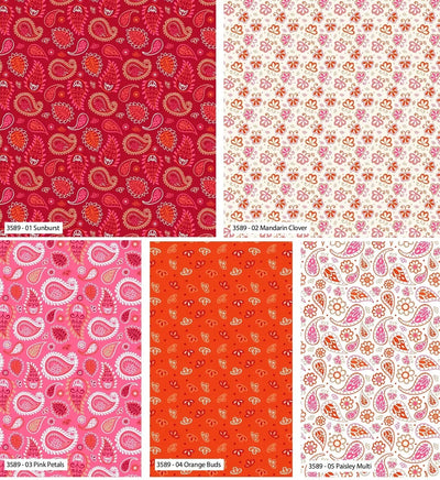 Craft Cotton Company, Paisley Multi, Sunset Paisley Cotton Fabric