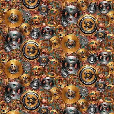 Time Travel, Gears, Steampunk Cotton Fabric