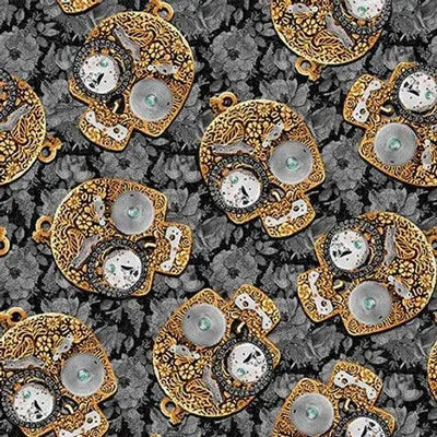 Time Travel, Skulls, Steampunk Cotton Fabric