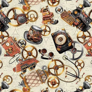 Steampunk Motifs Cotton Fabric | Time Travel | Blank Quilting