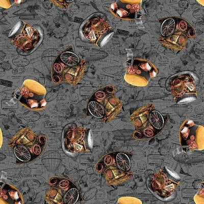 Time Travel, Top Hats, Steampunk Cotton Fabric