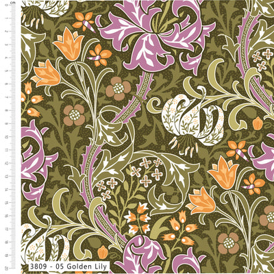 William Morris, Olive Orchard Golden Lily, Organic Cotton Fabric