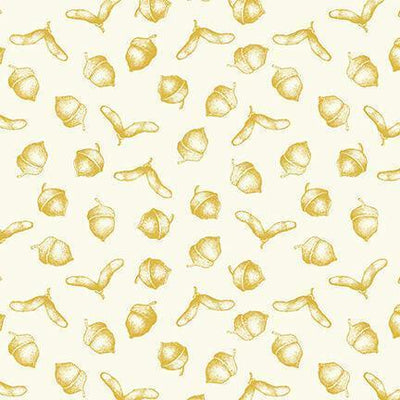 Acorns, Simply Gold, Metallic Cotton Fabric - Sunnyside Fabrics UK - acorns,autumn,gold acorns,gold metallic,gold metallic cotton fabric,gold patchwork fabric,leaves,low volume,sunflowers - alt - sunnysidefabricsuk.com