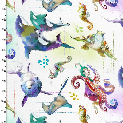 All Over Sea Life, Shining Sea, Cotton Fabric - Sunnyside Fabrics UK - Octopus, sea side, sealife fabrics, shining sea, Shining Sea Fabrics, turtles - {{product.type}} - sunnysidefabricsuk.com