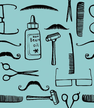 Barber Shop, To Beard or Not to Beard,Fabric - Sunnyside Fabrics UK - barber shop,beard,moustache,scissors - alt - sunnysidefabricsuk.com