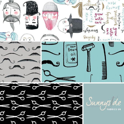 Barber Shop, To Beard or Not to Beard,Fabric - Sunnyside Fabrics UK - barber shop, beard, moustache, scissors - {{product.type}} - sunnysidefabricsuk.com