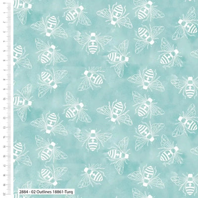 Beetanical, Bee Outlines Turquoise Blue - Sunnyside Fabrics UK - bee hives, bees, create and craft, fabric editions, honeycomb - {{product.type}} - sunnysidefabricsuk.com