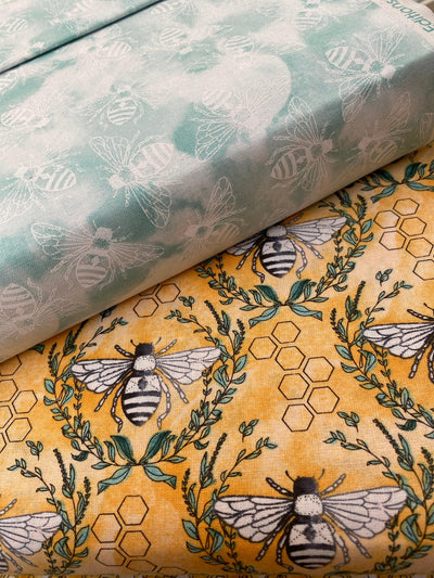 Beetanical, Bee Outlines Turquoise Blue - Sunnyside Fabrics UK - bee hives, bees, create and craft, fabric editions, honeycomb - {{product.type}} - sunnysidefabricsuk.com
