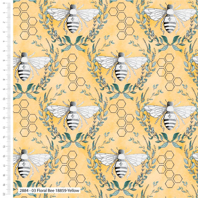 Beetanical, Floral Bee Yellow - Sunnyside Fabrics UK - bee hives, bees, create and craft, fabric editions, honeycomb - {{product.type}} - sunnysidefabricsuk.com